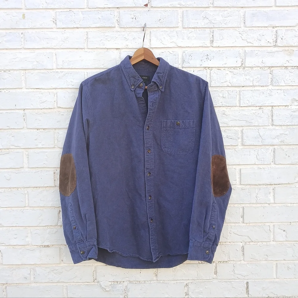 J. Crew Chamois Elbow Patch Shirt Navy Medium